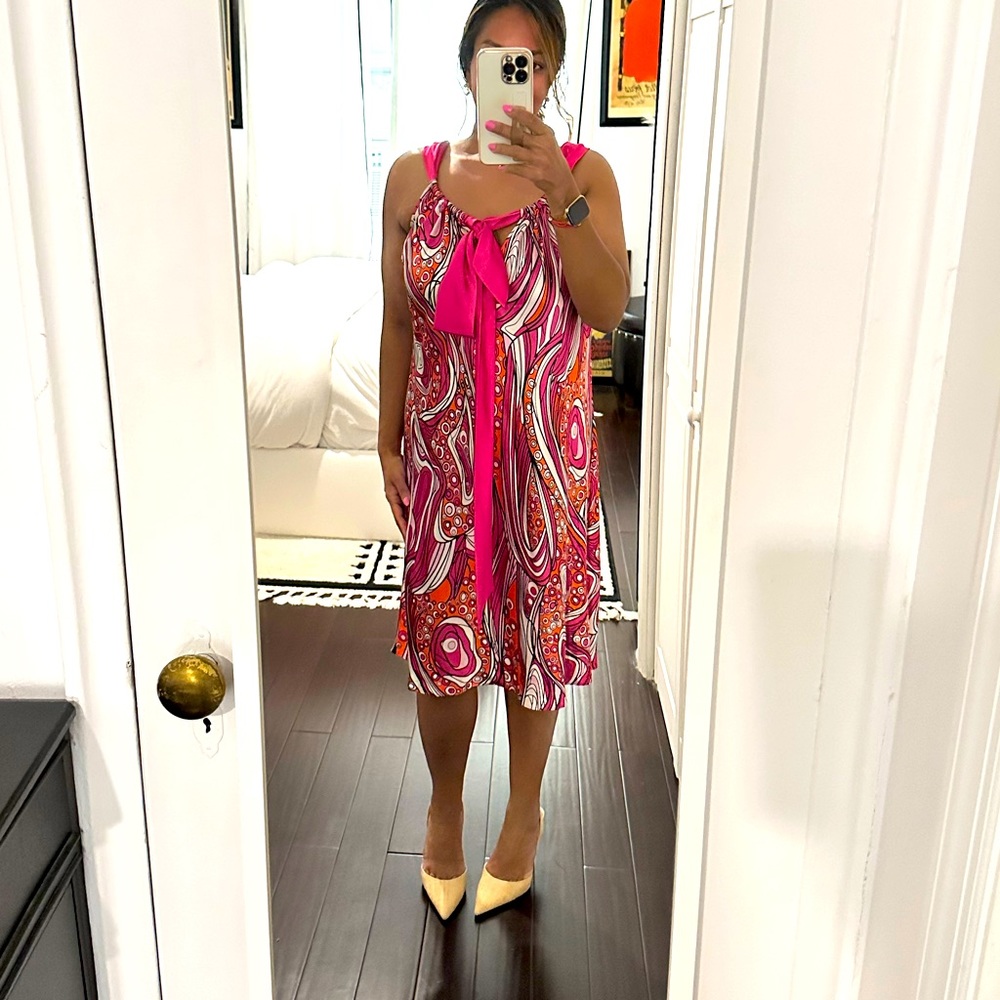 Pink satin print dress